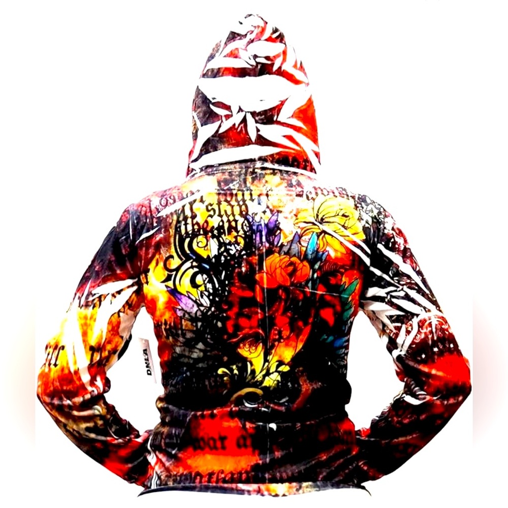 DNLA Sport Womens Size Medium Tattoo Print Zip Up Hoodie.NWNT